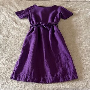 Nich Linen Chic Purple Midi Dress with Belt 100% Linen Small